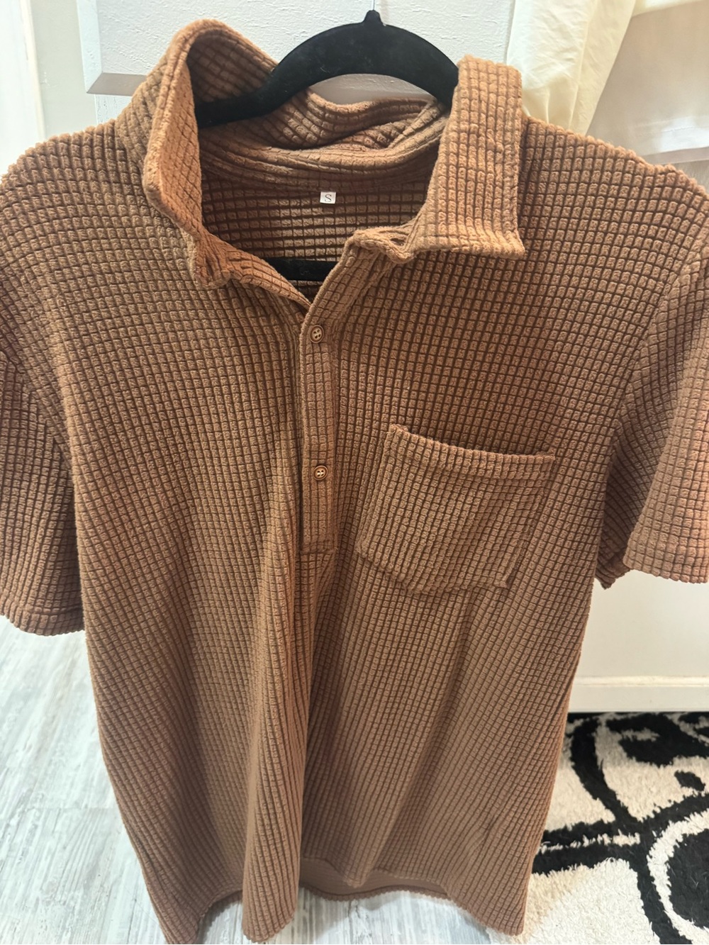 SHEIN Brown Waffle Knit Polo Shirt